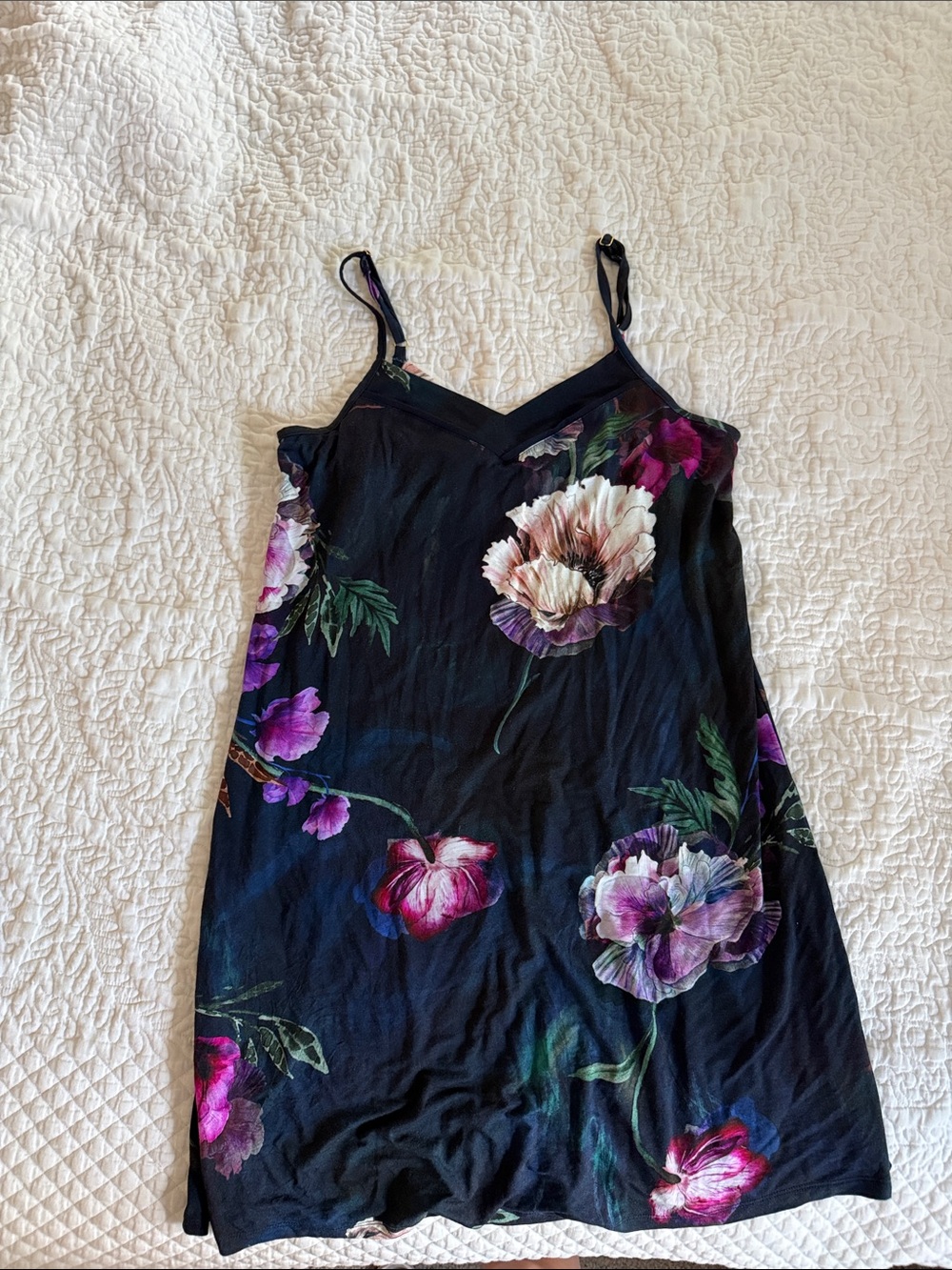 Soma Navy Slip Dress with Pink & Purple Floral Print size XS - Picture 3 of 6